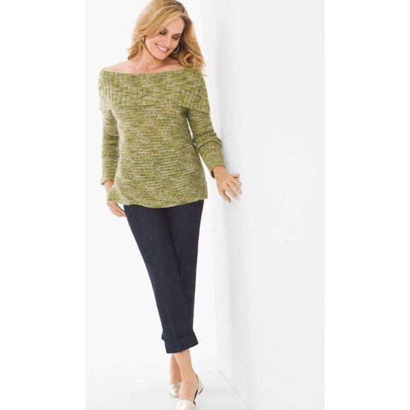 Chicos 2 womens  Sequin Shine dorothy Pullover Sweater green Size large mohair n - Picture 6 of 15